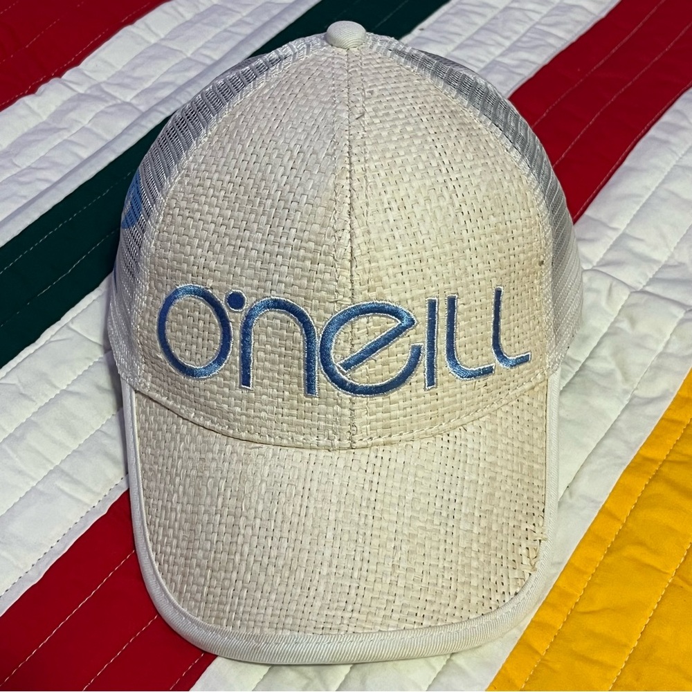 O’Neill Straw Trucker Hat Blue Embroidered Logo Beach Vibe surf woven